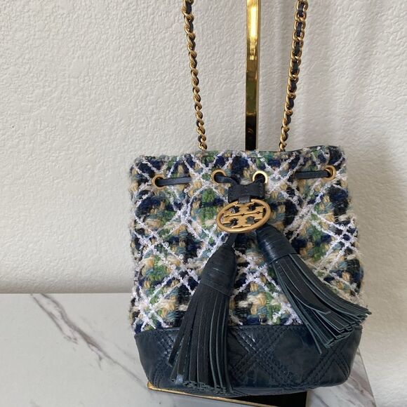 Tory Burch Multi Colored Fleming Soft Mini Tweed Bucket Bag - Picture 2 of 8